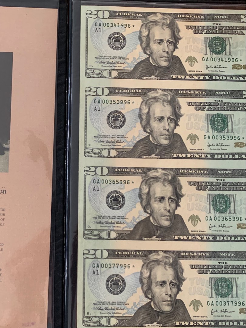 20USD Four Note Sheet Uncut Star Notes, Hobbies & Toys, Memorabilia ...