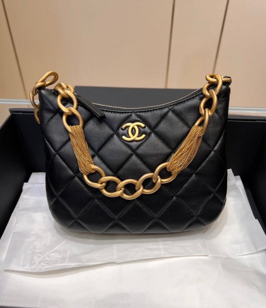 23A Chanel Hobo Black Lambskin Ghw, Luxury, Bags & Wallets on