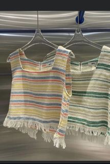 韓國流蘇織紋橫間短身背心64196076343555110