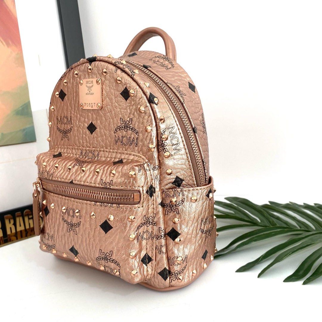 Authentic MCM Metallic Rose Gold Stark Visetos Mini 2way Bag Luxury Bags Wallets on Carousell