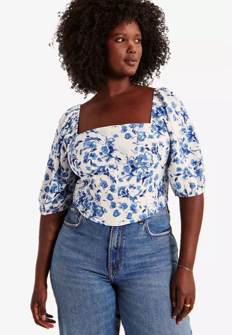 Floral Puff Sleeve Corset Top