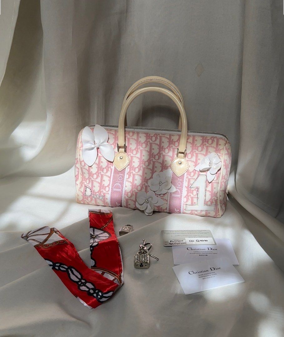 Dior Dior Pink & White Girly Oblique Canvas Trotter Boston Bag