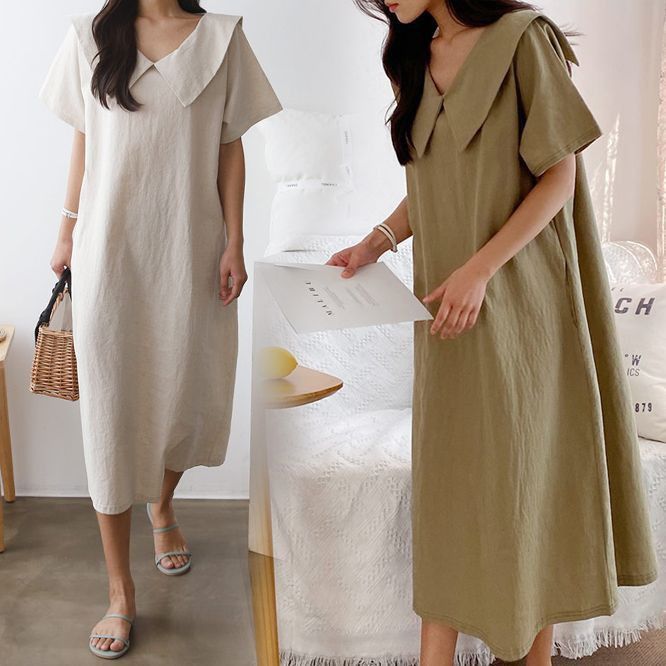 BAJU BARU | Midi dress linen | Big collar dress, Fesyen Wanita, Pakaian Wanita, Gaun & Rok di Carousell