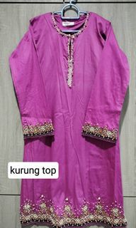 Baju Kurung Cotton Magenta Purple with Manik & Pearls (from Vietnam)