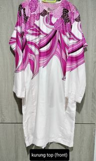 Baju Kurung White with Pink Abstract Pattern
