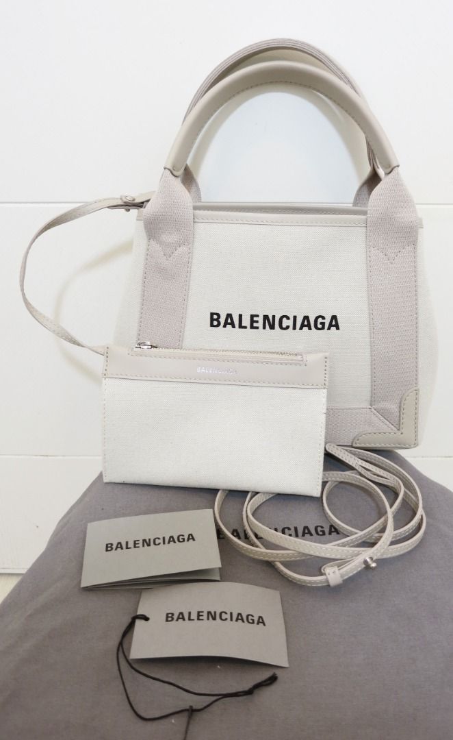 BALENCIAGA 巴黎世家Navy Cabas XS Canvas Leather 米白色帆布斜孭手挽