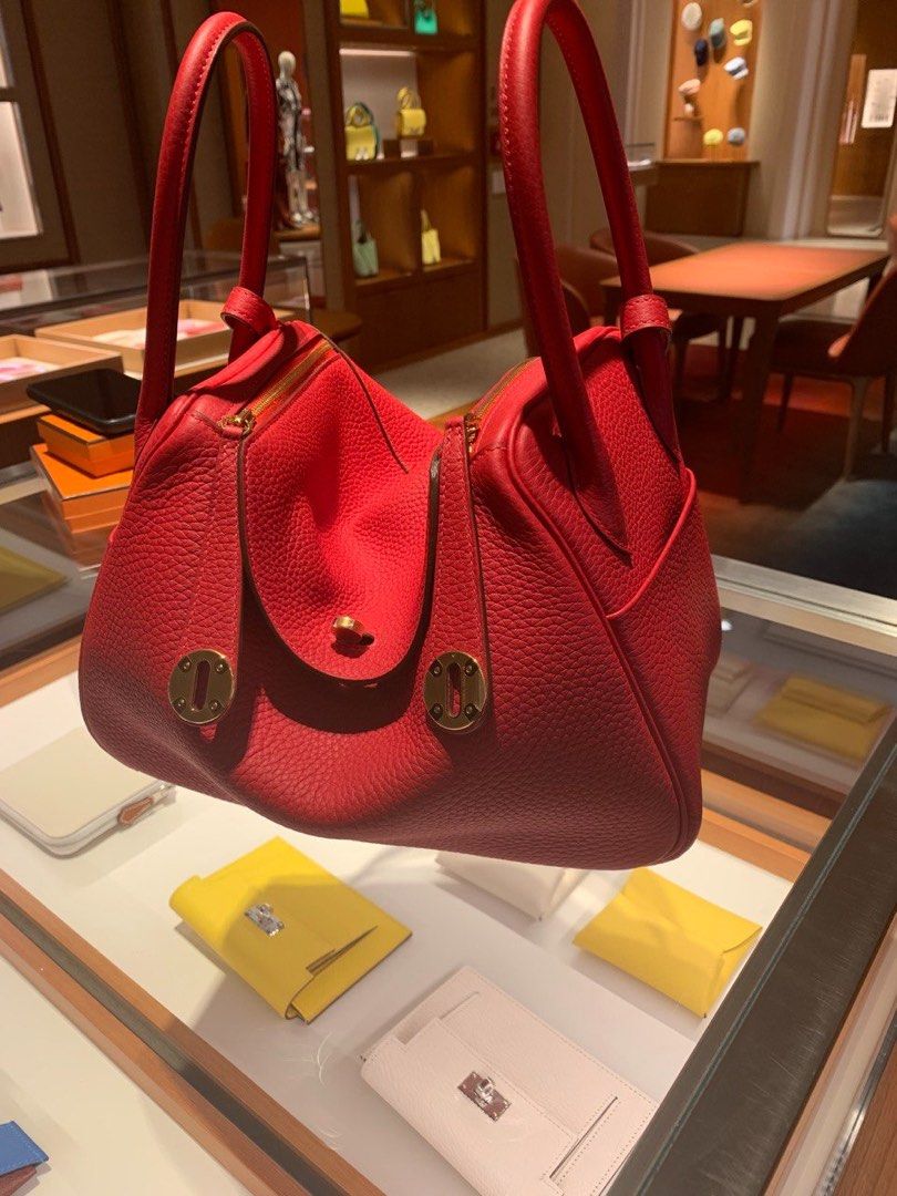 Replica Hermes Lindy Mini Bag In Red Clemence Leather GHW