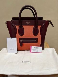 Rare CELINE NANO LUGGAGE BAG TOTE Handbag Burgundy Red Gorgeous