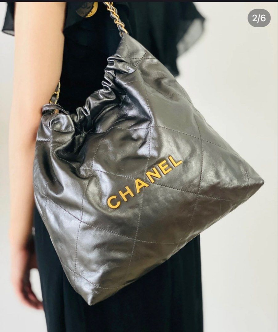 Chanel 22 metallic grey hobo bag medium, Luxury, Bags & Wallets on