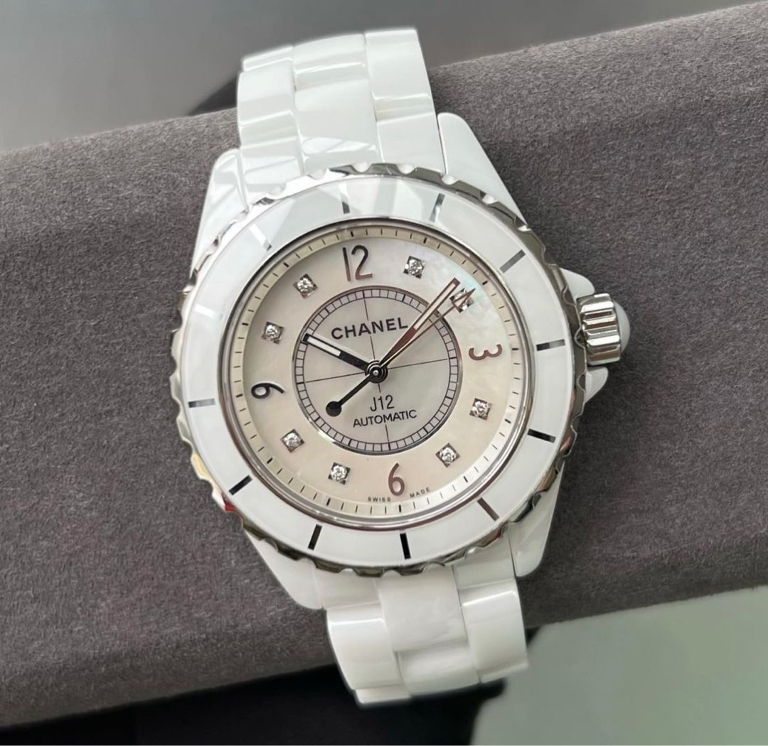 Chanel J12 Diamonds MOP Dial 38mm 08 diamonds index Mother of Pearl dial  Automatic movement White high tech ceramic, Luxury, Watches on Carousell
