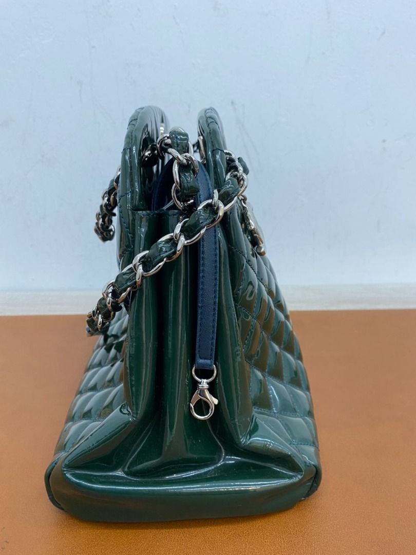CHANEL MADEMOISELLE BOWLING BAG LARGE GREEN PATENT LEATHER SHW