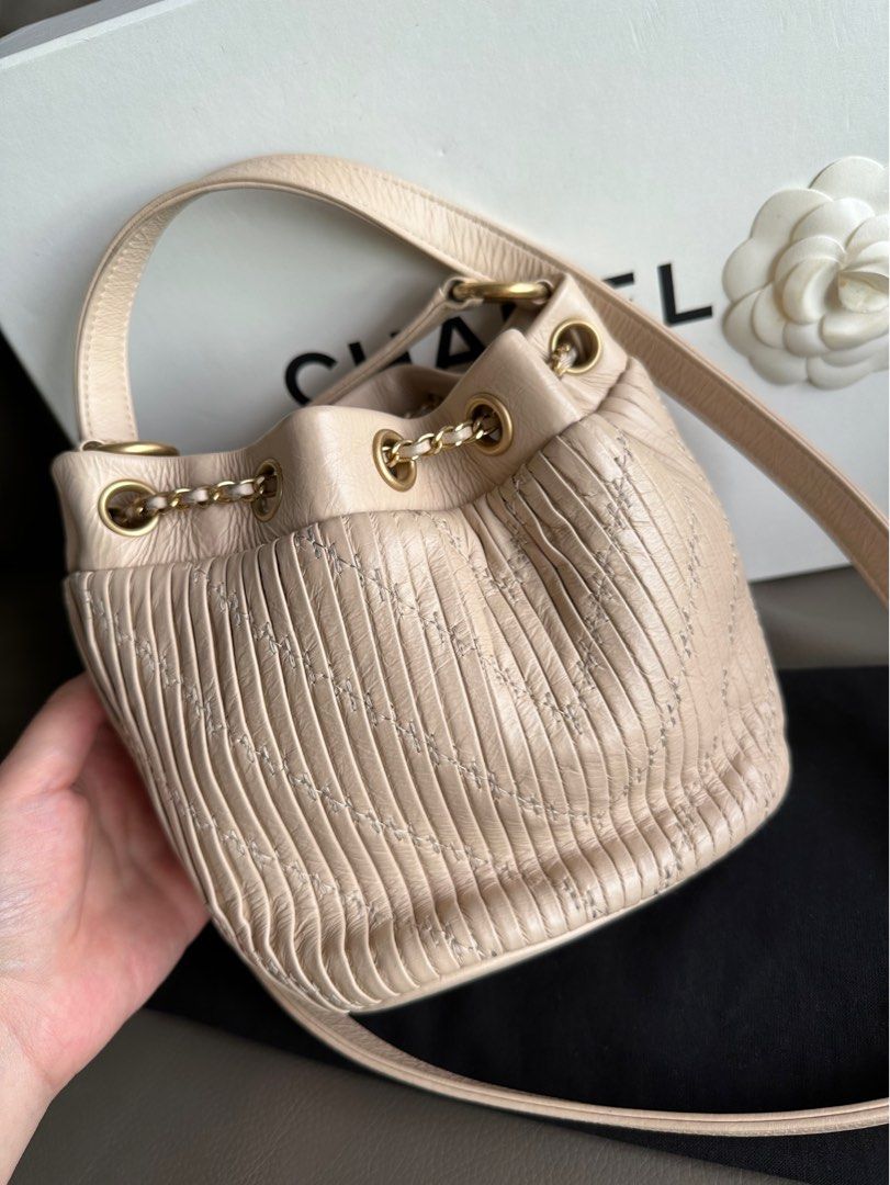 Chanel Crumpled Calfskin Coco Pleats Small Drawstring Bucket Bag