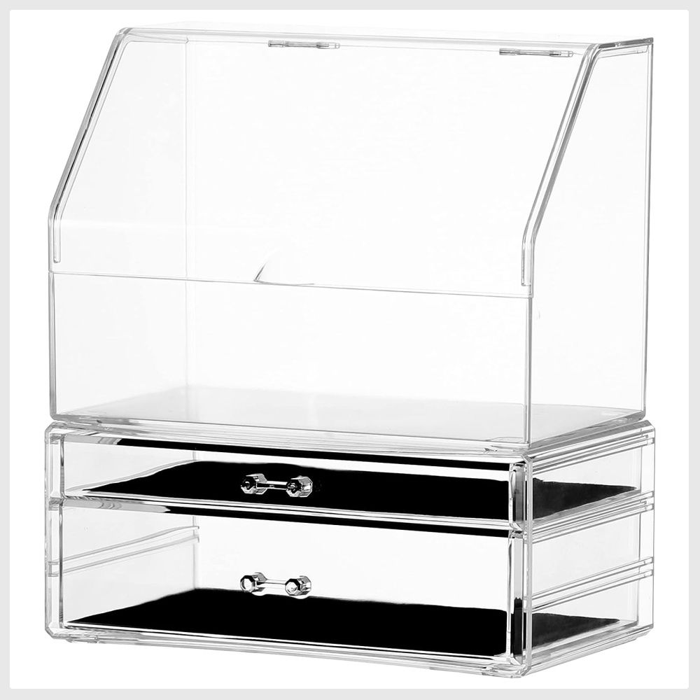 CQ Acrylic Clear Makeup Organizer and Storage Stackable Skin Care Cosmetic Display Case with 4 Drawers Make Up Stands for Jewelry Hair Accessories