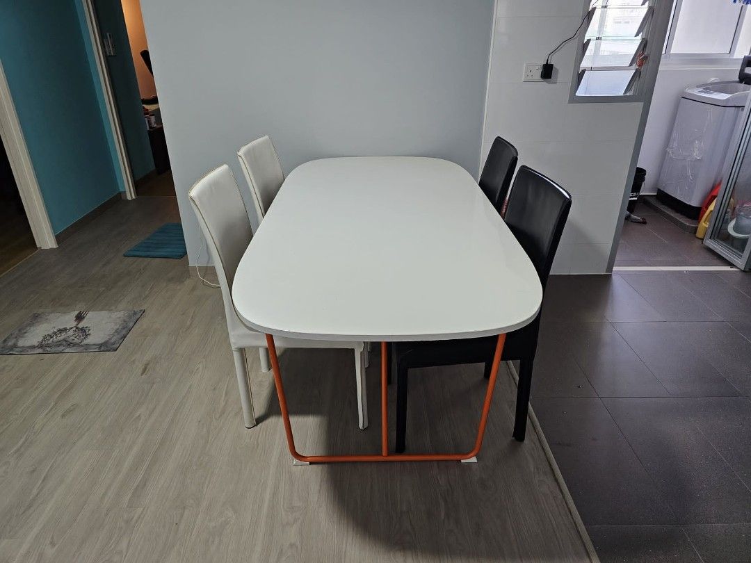 IKEA RYDEBACK Dining Table (White Top with Orange Legs), Furniture ...