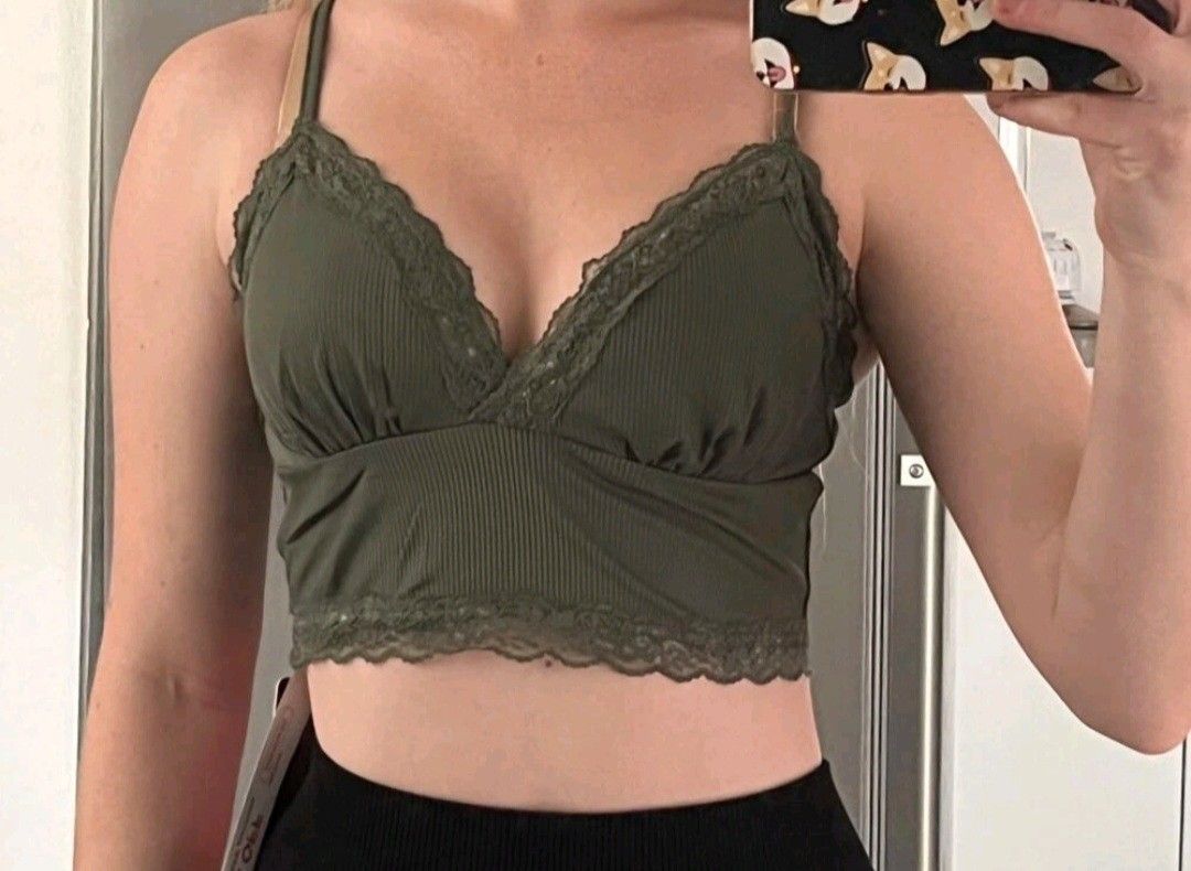 Fairycore Contrast Lace Cami Top in Dark Green Romwe Shein