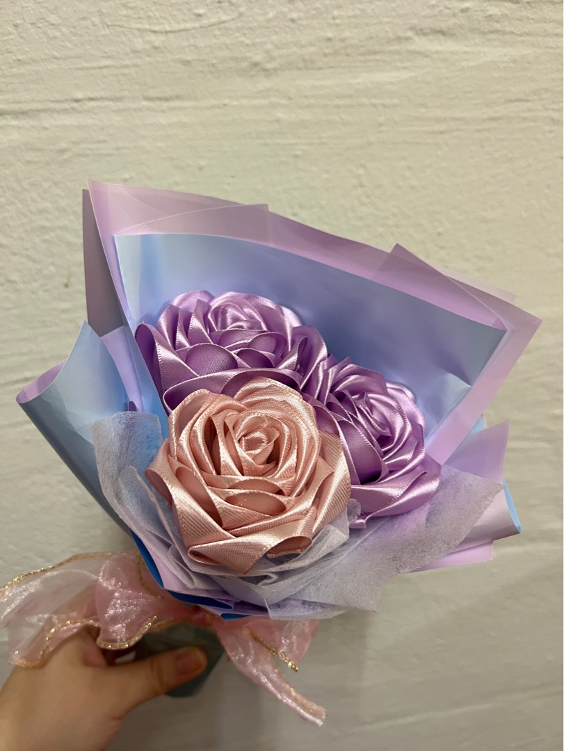 Flower Bouquet, rose bouquet, ribbon rose, ribbon flower, handmade ...