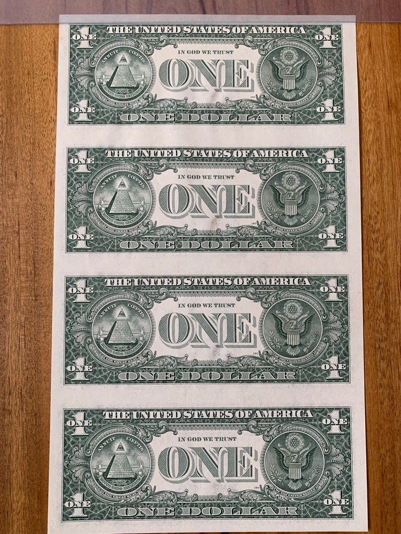 American 🇺🇸 $ 1 Uncut Sheet 4 in 1 Federal reserve Notes Banknotes ...