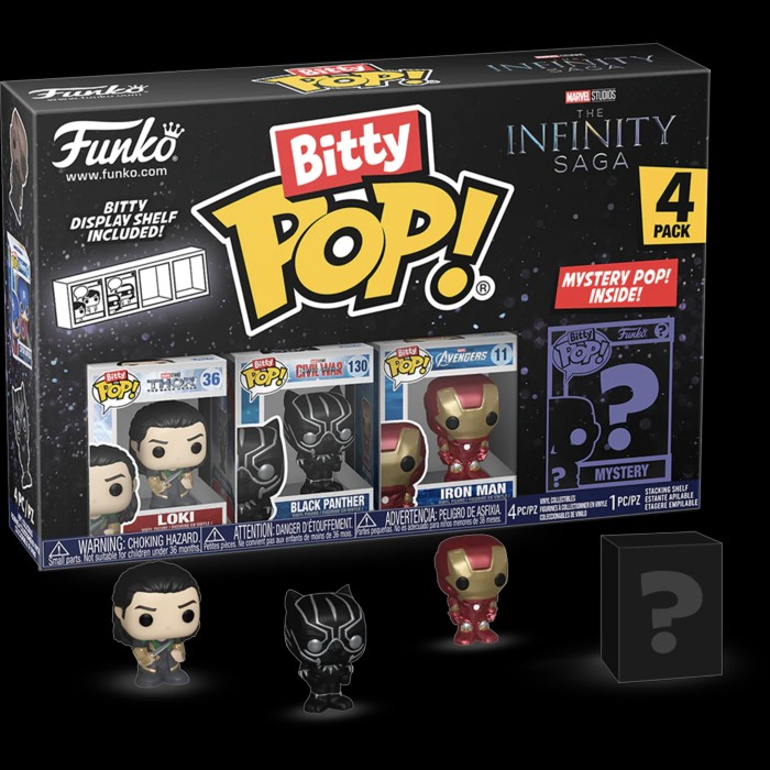 Funko Bitty Pop! Marvel - Loki, Black Panther, Iron Man & Mystery