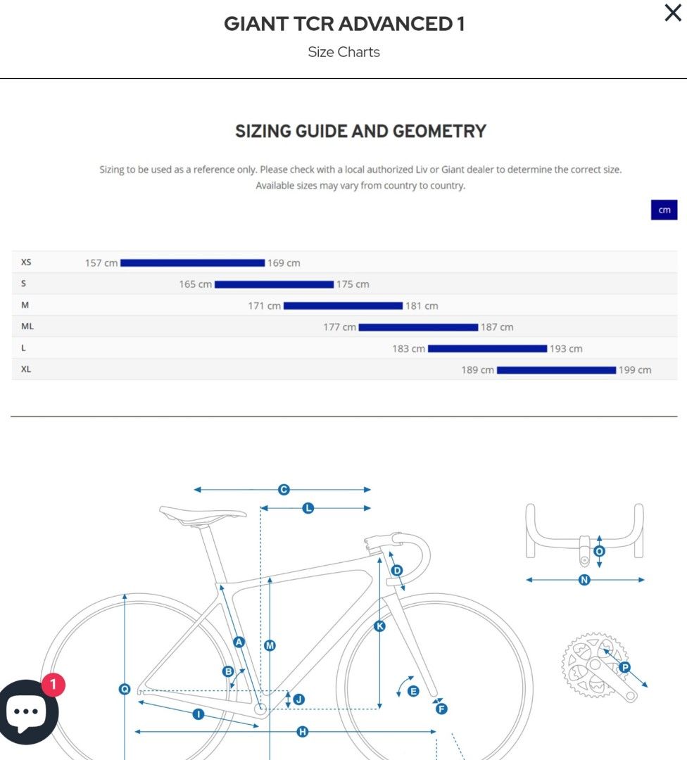 Giant tcr advanced frame size chart sales