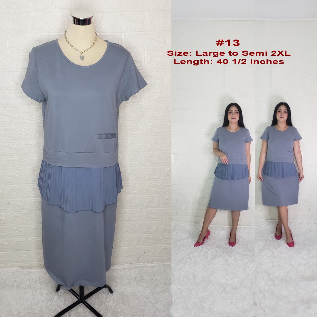 Pleated Neckline Shirt Dress in Blue