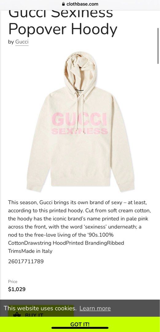 GUCCI ivory cotton 2020 BOUTIQUE OVERSIZED HOODIE Sweater XXS For