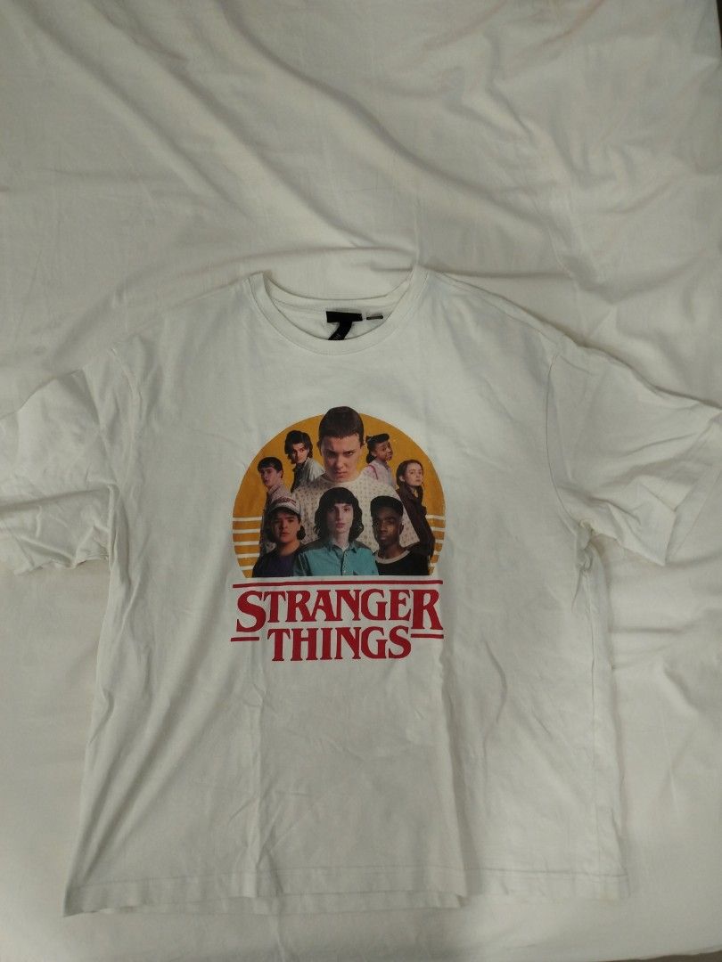 H M Off White Vintage Stranger Things Shirt L Men s Fashion