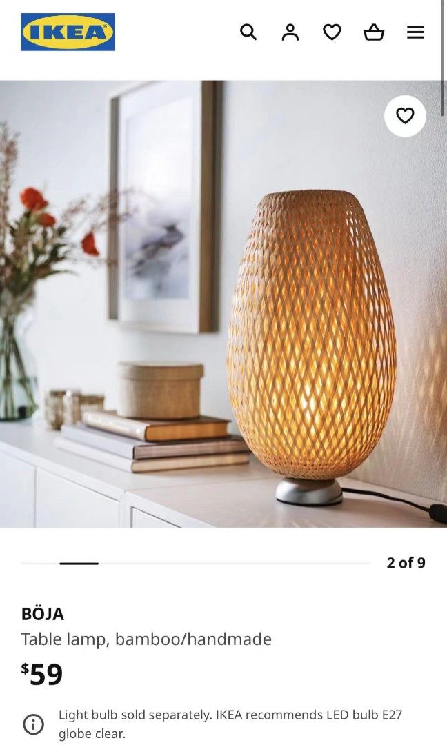 Ikea boja lamp, Furniture & Home Living, Lighting & Fans, Lighting on