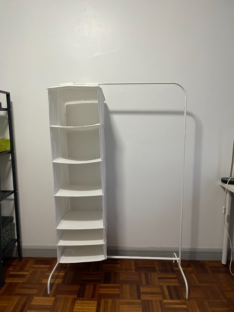 IKEA MULIG clothes rack with SKUBB hanging shelf [Used], Furniture