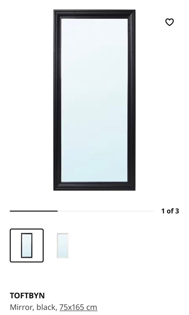 Ikea Toftbyn full length Mirror, black, 75x165 cm, Furniture & Home