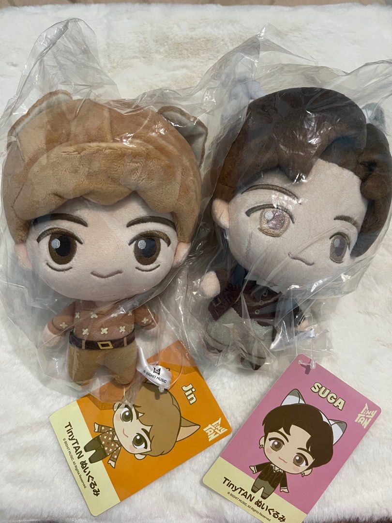 Japan Tinytan Suga and Jin (Category: Designer & Blind Box Toys) located in Manila. Submitted by fatsyfatty (Listing ID 1246520196, Image 1). Description: Bundle of Jin and Suga Tinytan Doll *with tags * sealed -got it for 1,500 each.
