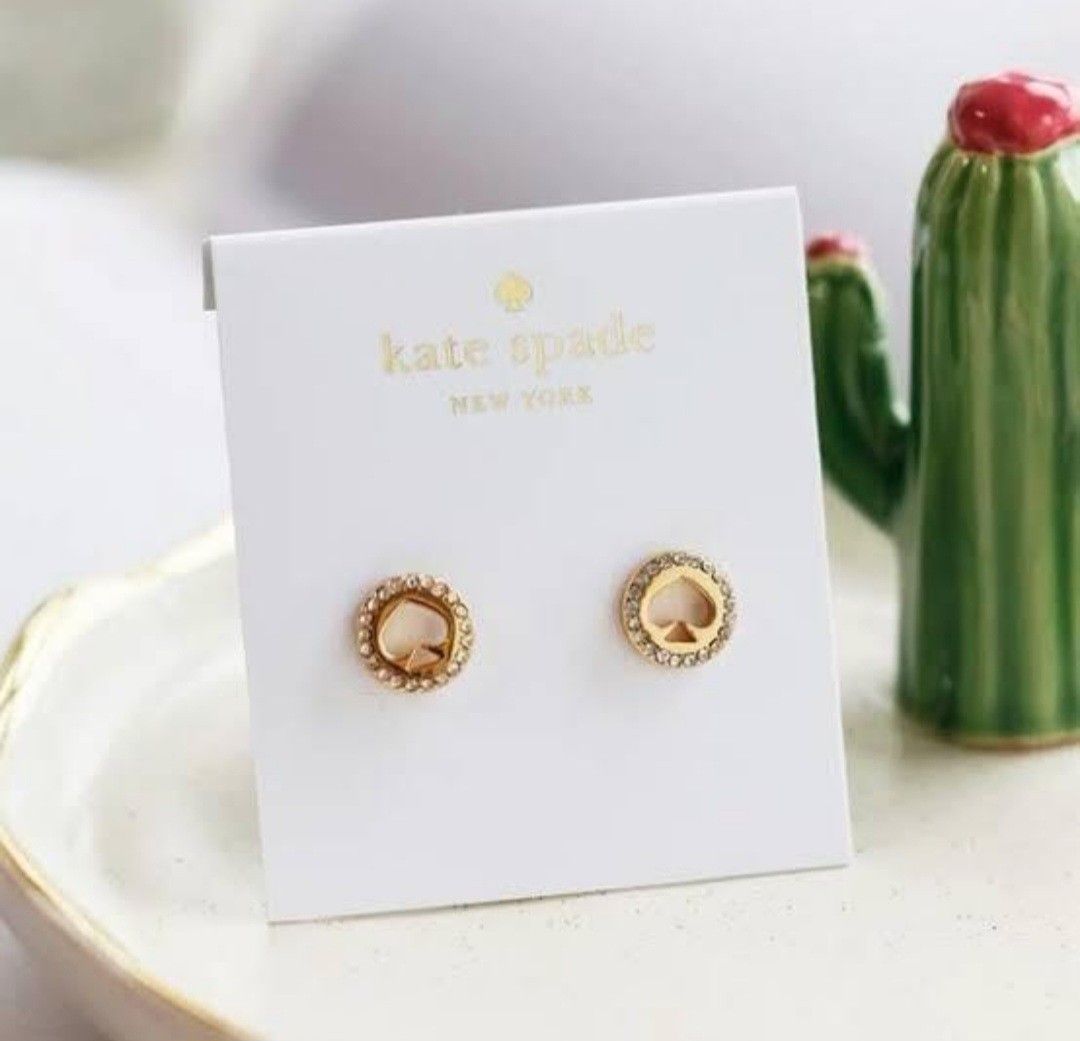 Kate Spade Spot The Spade Pave Halo Spade Studs Earrings Gold