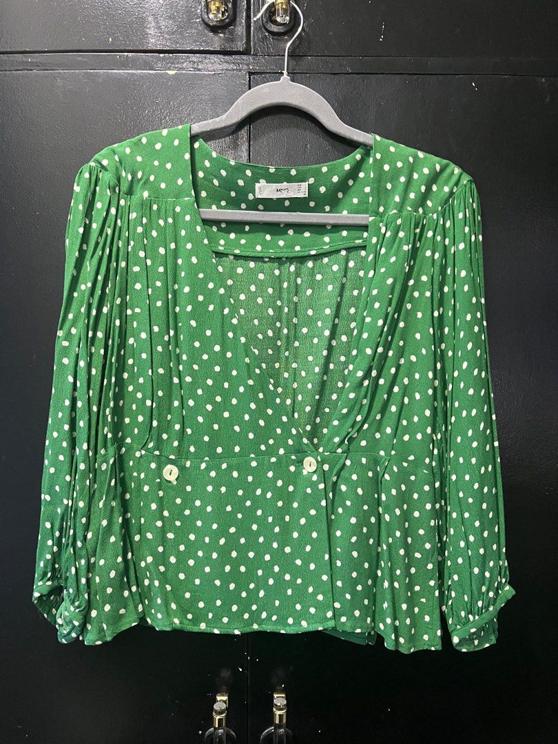 Women's Lime Green Polka Dots Printed Styled Back Crop Top
