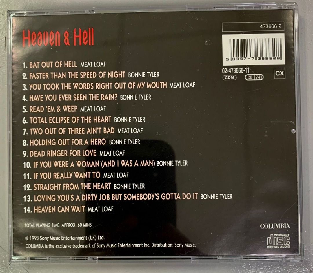 Meat Loaf & Bonnie Tyler Heaven & Hell (CD, EU, 1993) DGC28, Hobbies