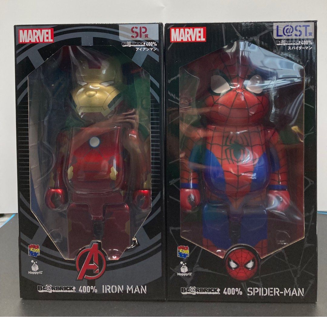 Medicom Toys Bearbrick Marvel x Ironman & Spiderman Happy Lottery