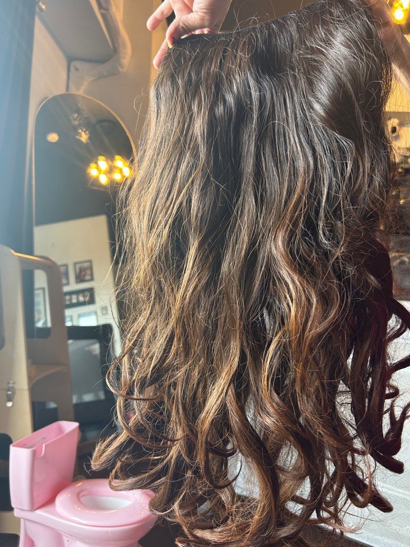 mermaid hair manila curly clip ons wig brown black