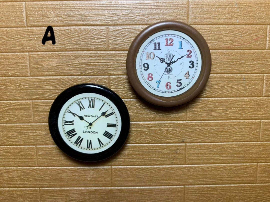 Miniature Wall Clock (Category: Clocks) located in Pasig City. Submitted by paisleybox (Listing ID 1246507401, Image 1). Description: Miniature 1/12 scale Wall Clock A. 200 ea- Brown & black round (D- 3.3cm) B. 300 ea- Brown wood (L- 5.5 cm) SOLD C. 300 - Cuckoo clock wood including pull chain (L- 7.5cm) Payment: BDO, GCash Cross posted.