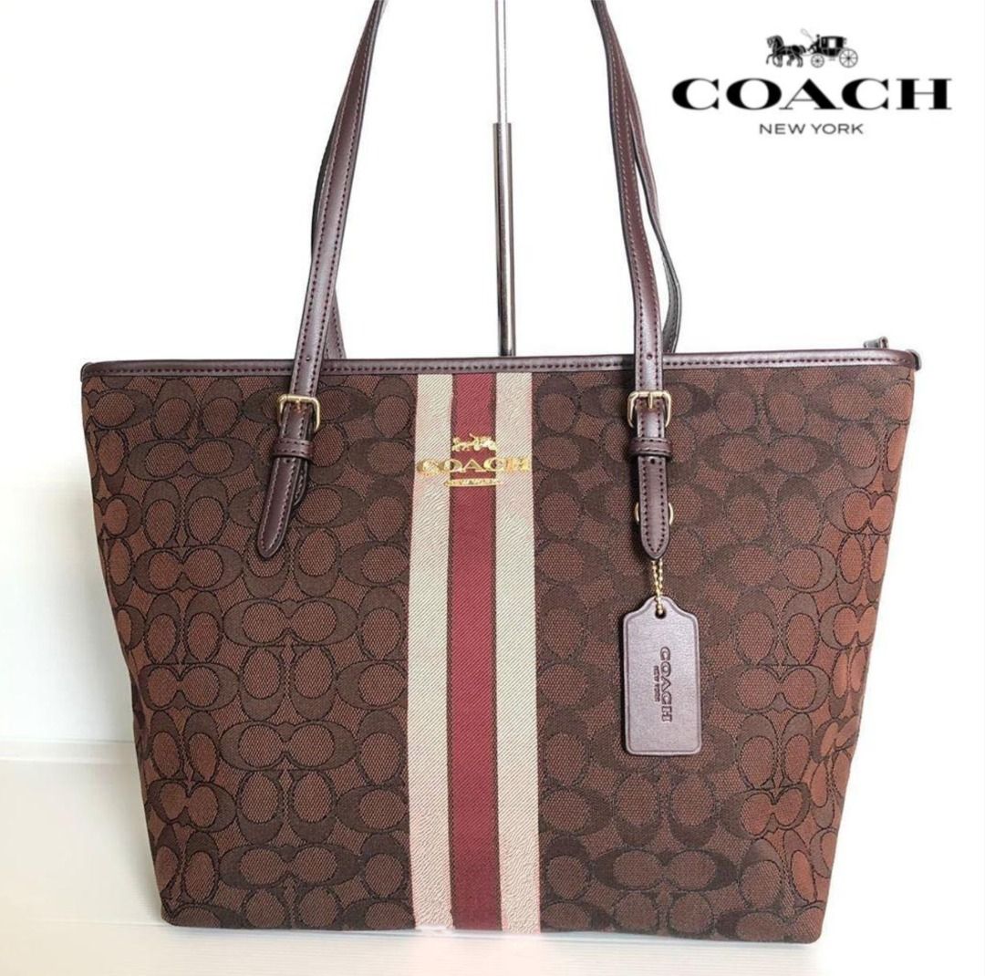 Coach zip top tote in signature jacquard on sale