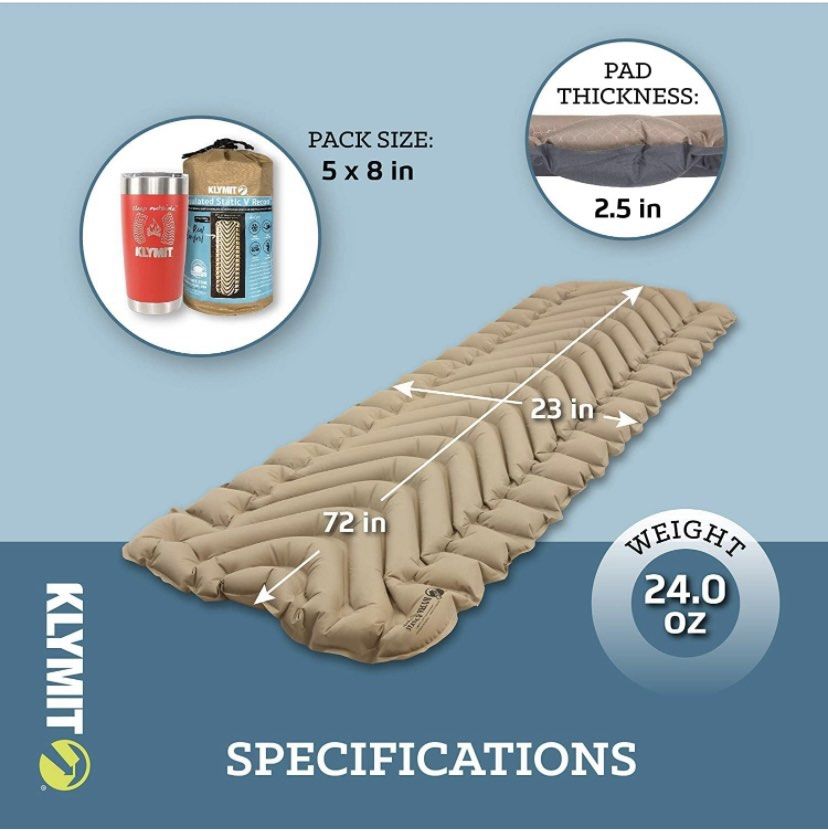 New Klymit Insulated Static V Sleeping Pad, Sports Equipment, Hiking