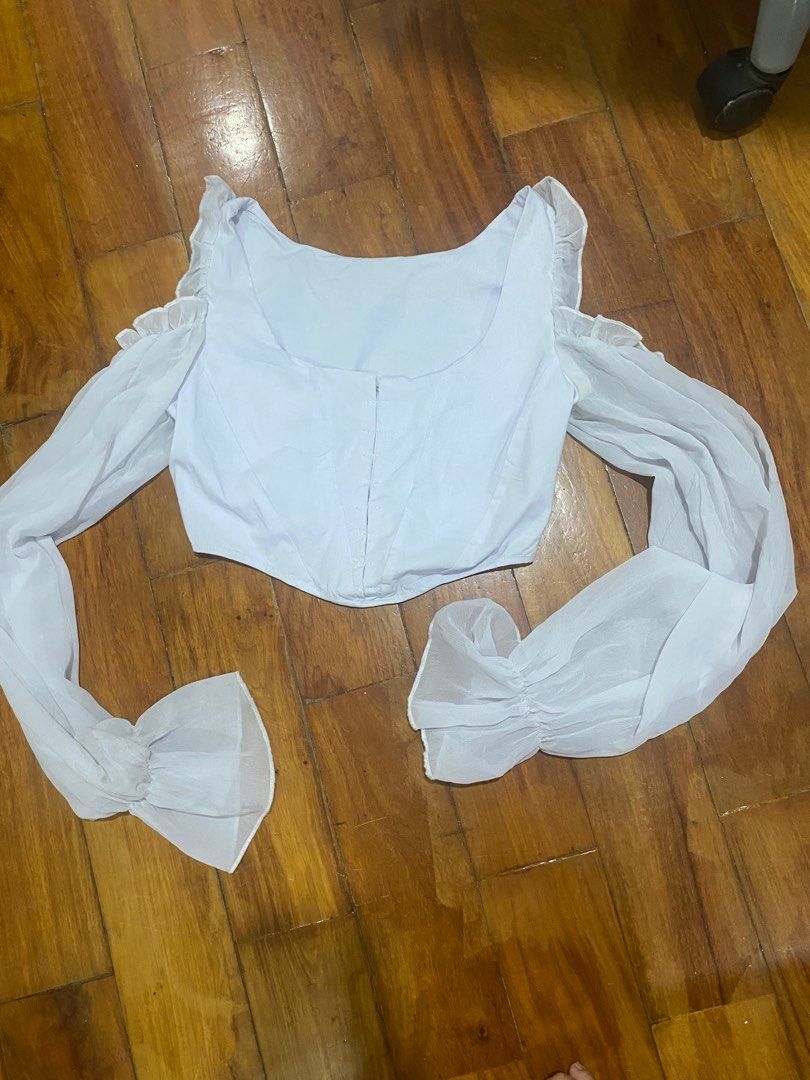 Corset White Hook and Eye Chiffon Sleeve Crop Top on Carousell