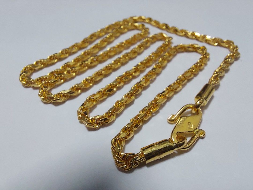 Poh Heng 916 gold vintage 3mm diamond cut rope chain Necklace