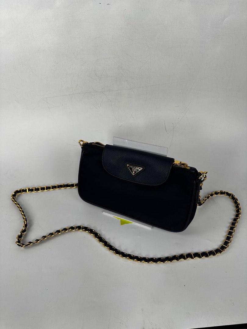 100% Authentic Prada Bandoliera Tessuto + Saffiano in black color Sling  Cross Bag with silver hardware