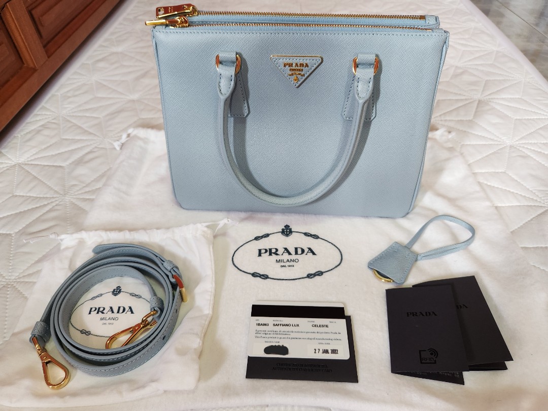 Medium Prada Galleria Saffiano Leather Bag 1BA863, Blue, One Size