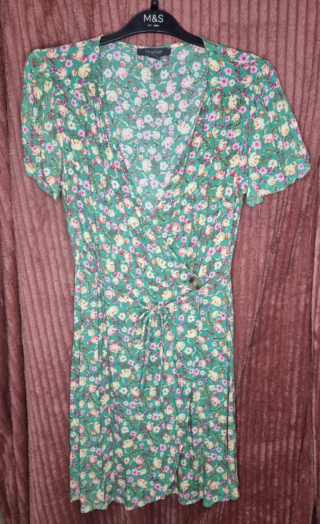 Primark green floral overlapping dress on Carousell