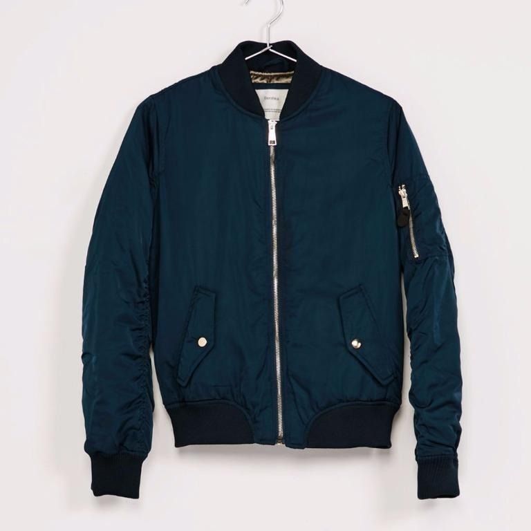 Readystock Authentic Bershka long sleeve nylon navy turquoise