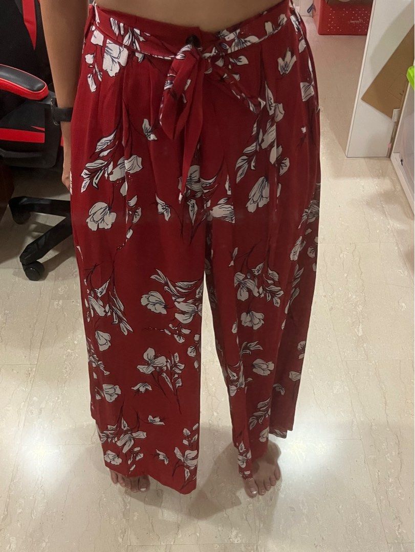 Red Floral Wide Legged Pants