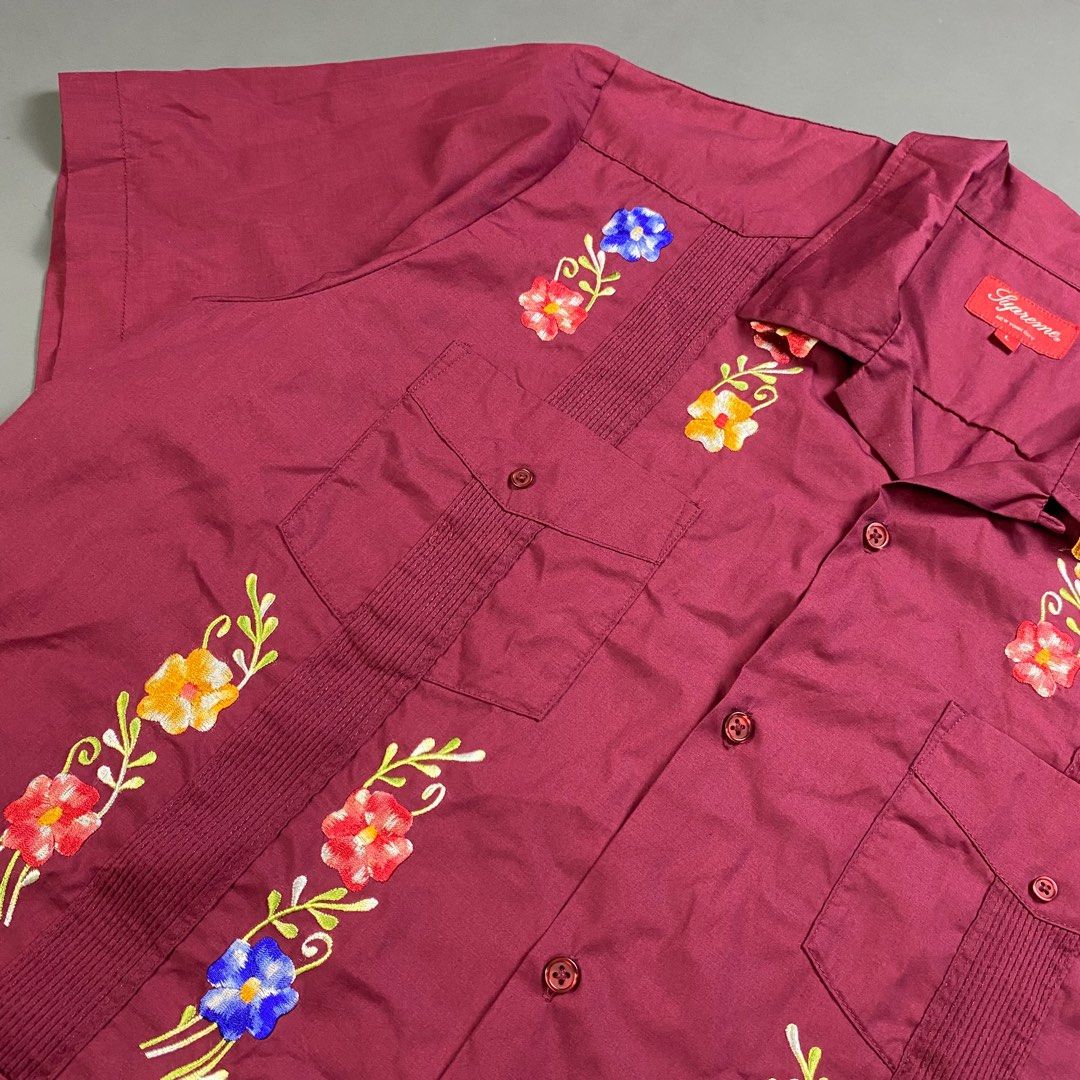 Supreme - SS19 - Guayabera Maroon Shirt, Men's Fashion, Tops