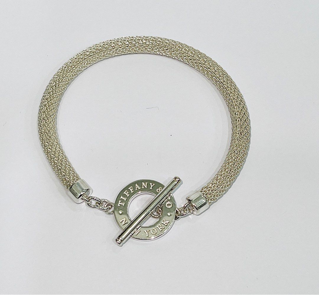 AUTHENTIC TIFFANY MESH ROPE BRACELET SILVER 925 T BAR BE0099