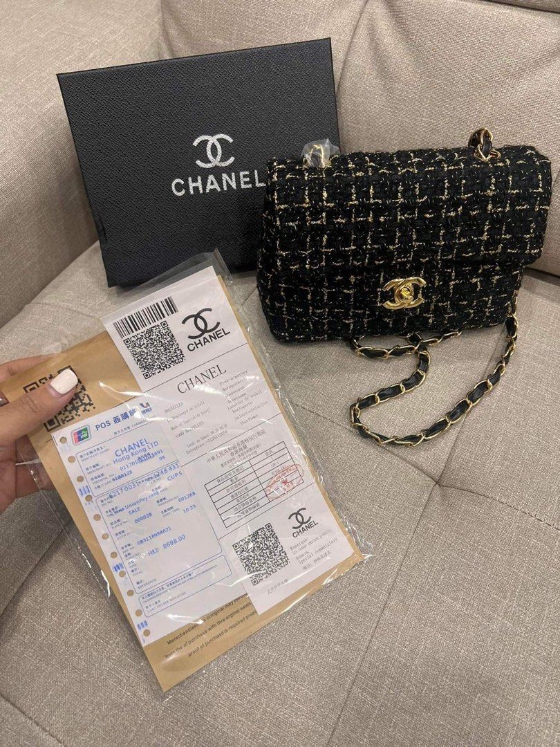 Pre-owned Chanel Medium Single Flap Bag Pink and White Tweed Brushed Gold  Hardware