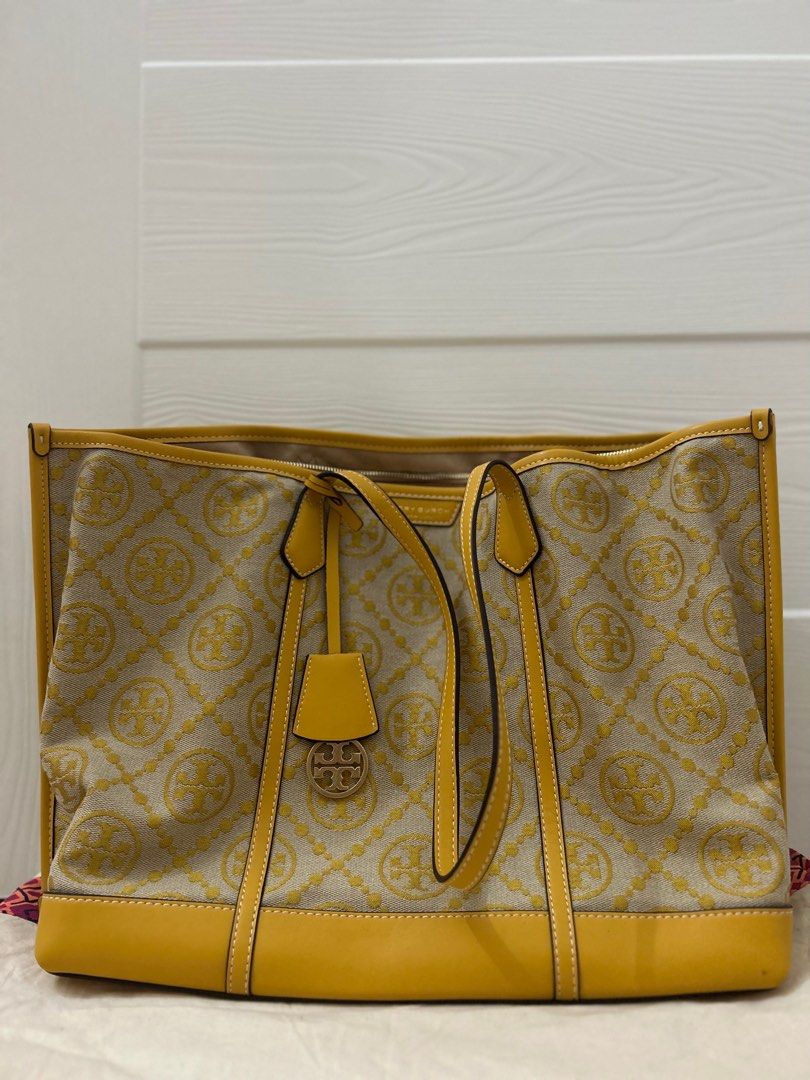 Tory Burch Perry T Monogram Goldfinch Yellow Triple-Compartment Tote