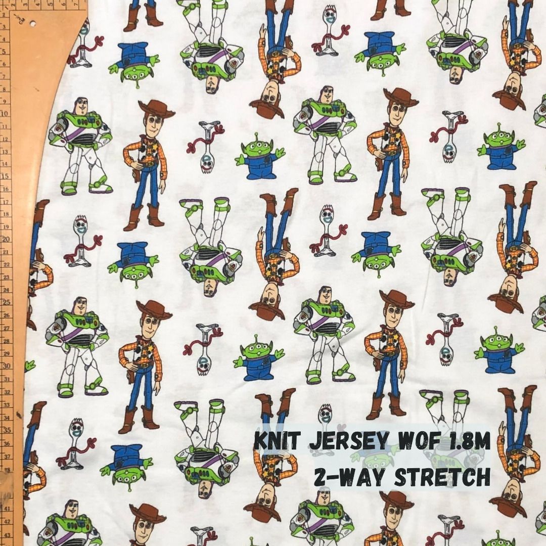 Toy Story Buzz Light Year Woody Forky Aliens 2 way Knit Jersey Cotton Fabric Disney Tshirt material